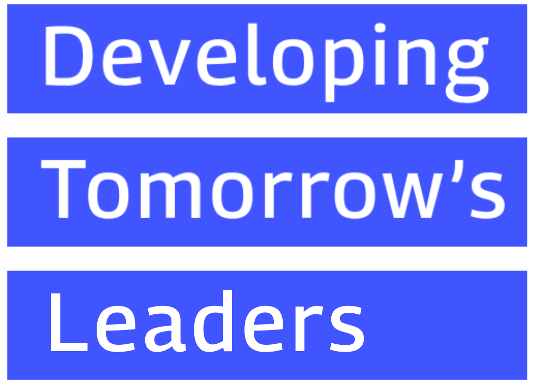 Blue background with white text that reads "Developing Tomorrow's Leaders" in a bold, sans-serif font.