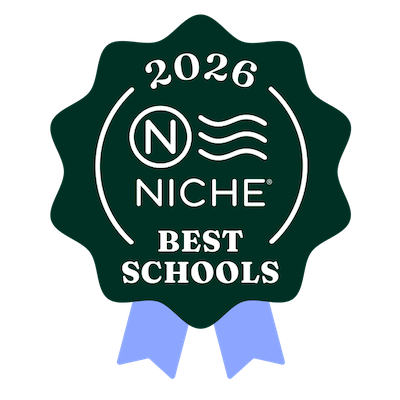 A green badge with "2026 NICHE BEST SCHOOLS" in white text and two blue ribbons at the bottom.