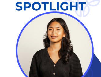 A young woman with long dark hair, wearing a black top, is featured in an "Intern Spotlight" graphic for United Charter High Schools. Text reads: Kayandra Francis, Senior, United Charter High School.